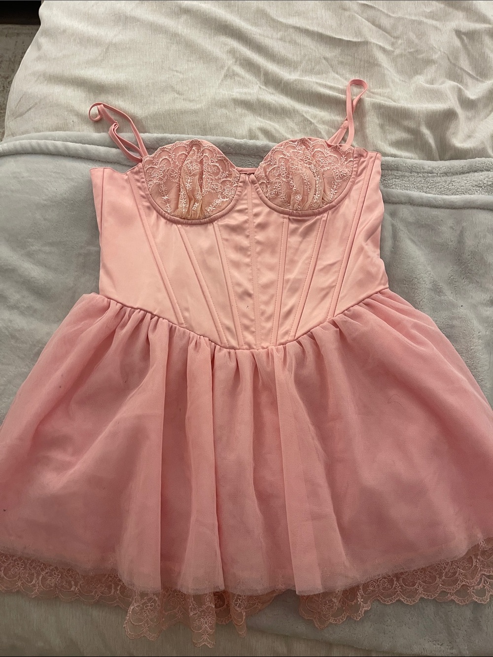 Pink Lace Bustier Mini Dress